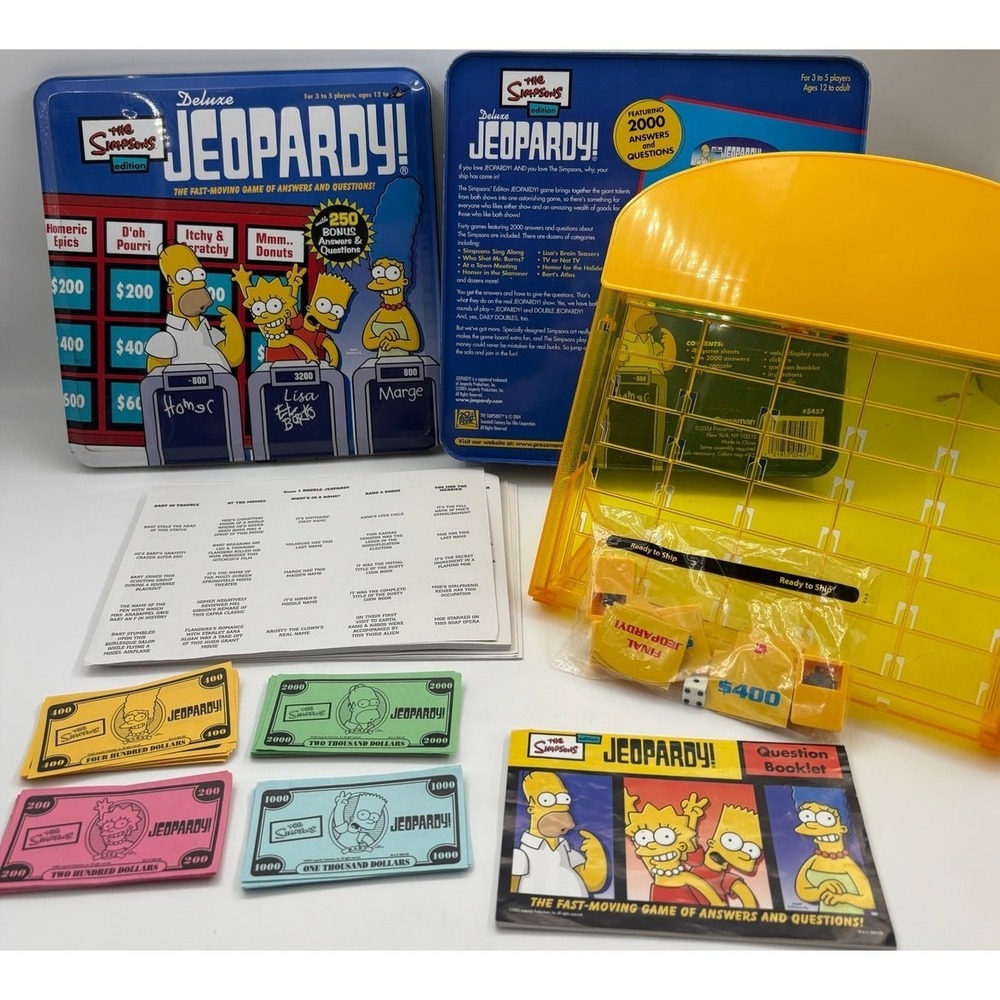 The Simpsons Deluxe Jeopardy Game 2003 Pressman Complete w/ Bonus Questions READ